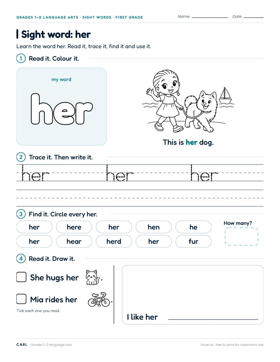 Sight word: her preview