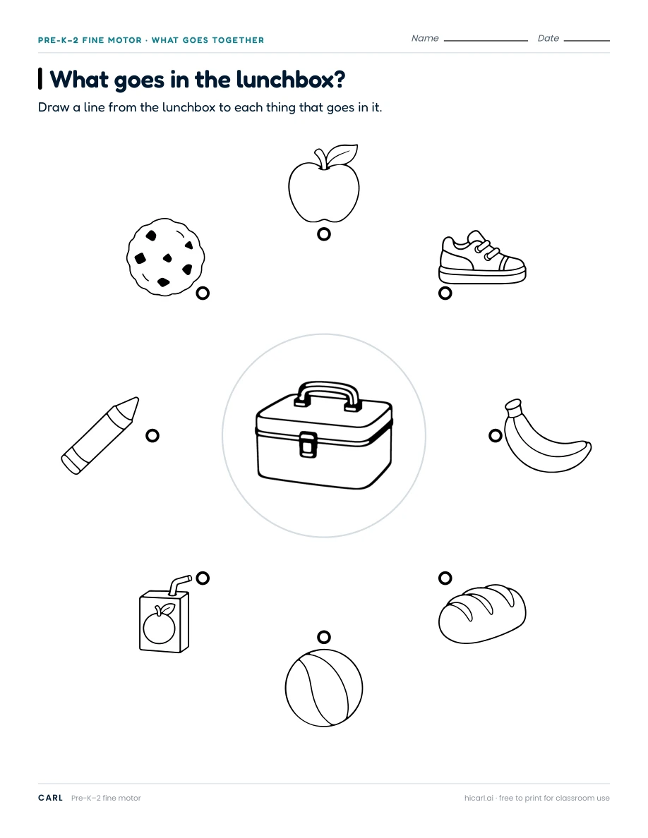 What goes in the lunchbox? worksheet preview