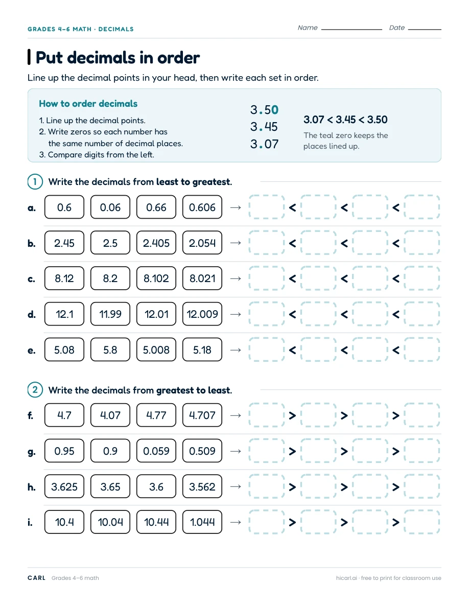 Decimal and rounding worksheets preview