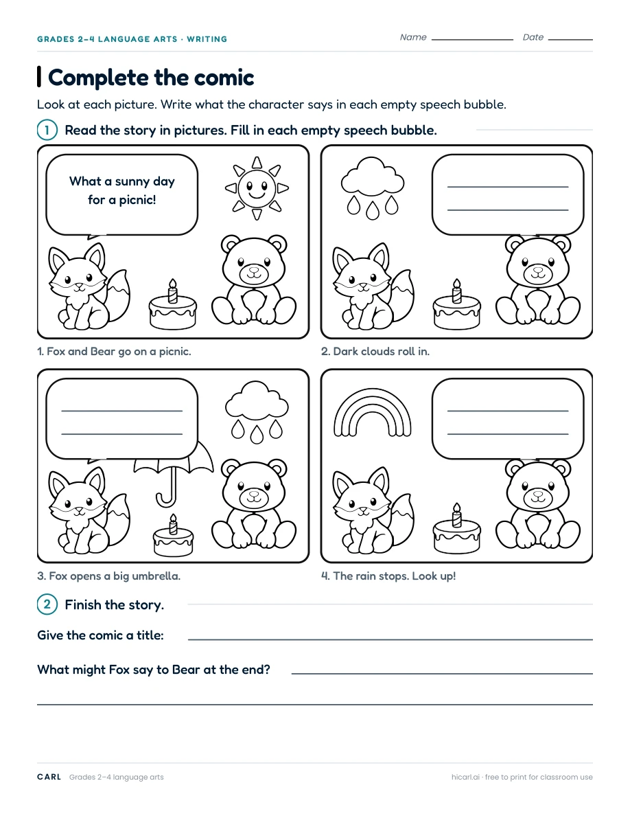 Complete the comic worksheet preview