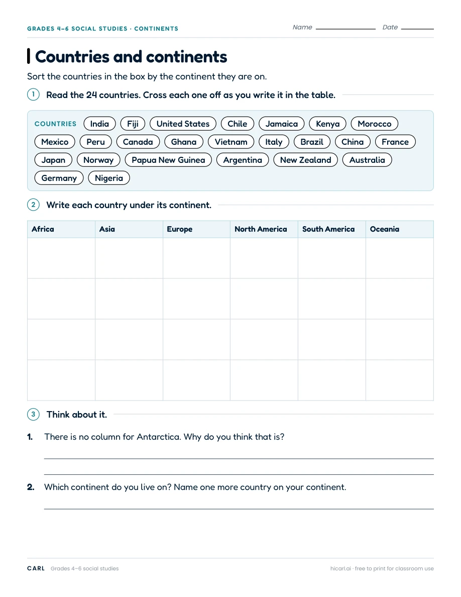 Countries and world landmarks worksheets preview