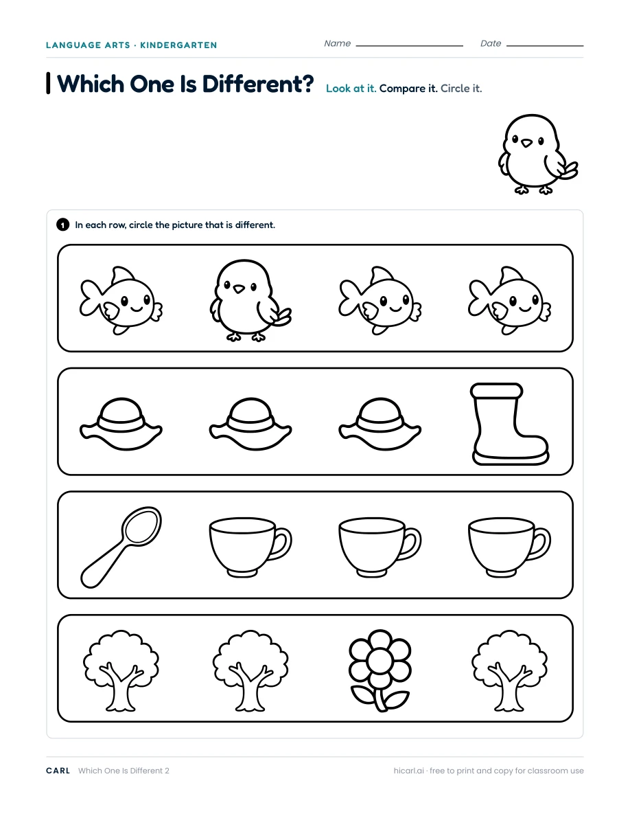 Same and different worksheets preview