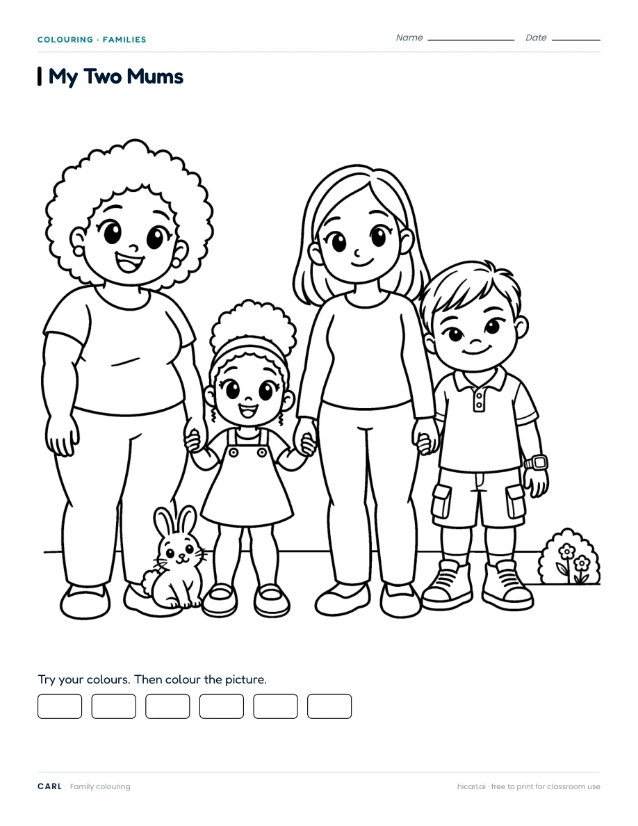 My Two Mums colouring page preview