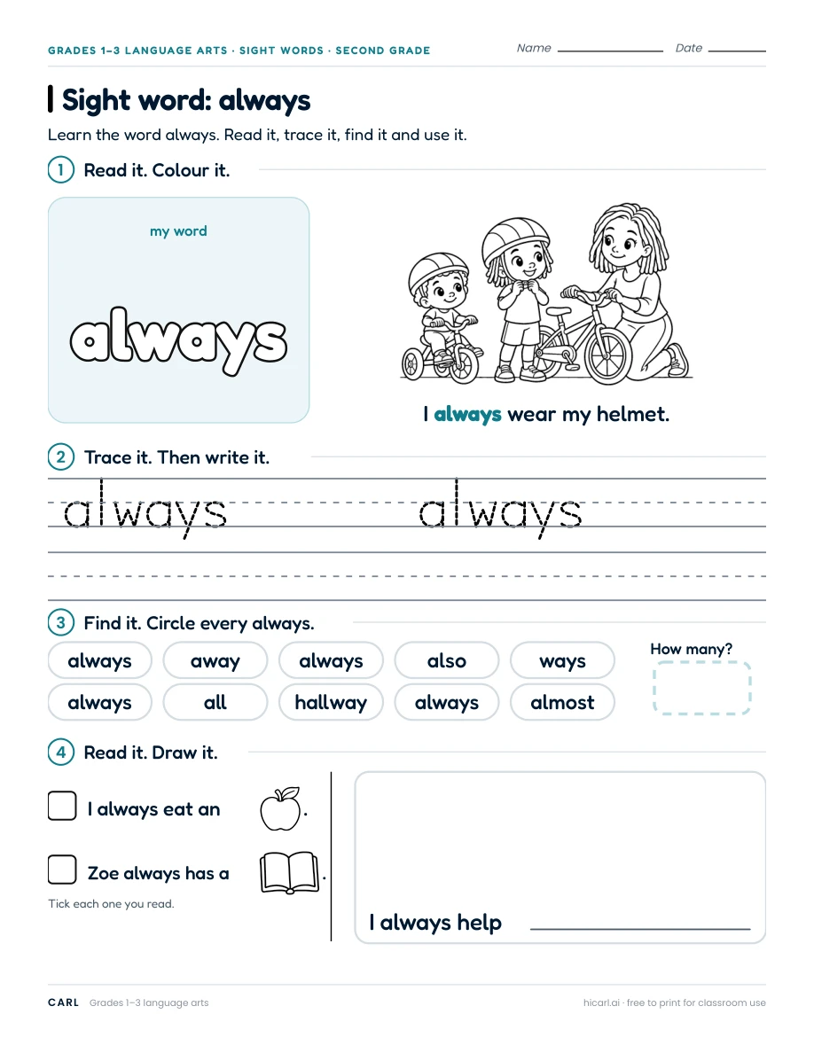 Second-grade sight word worksheets preview