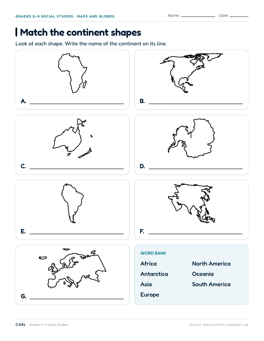 World map labels and directions worksheets preview