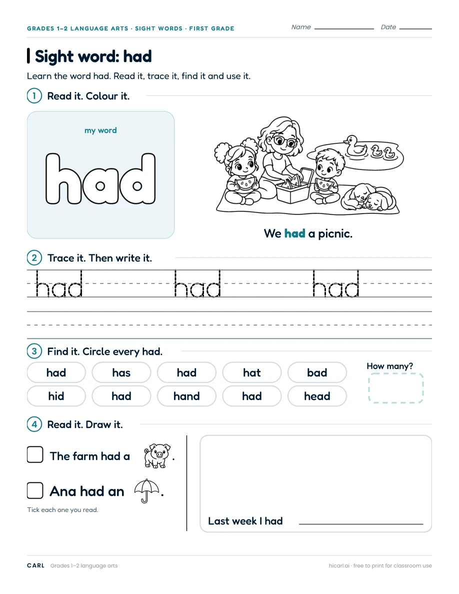 Sight word: had preview