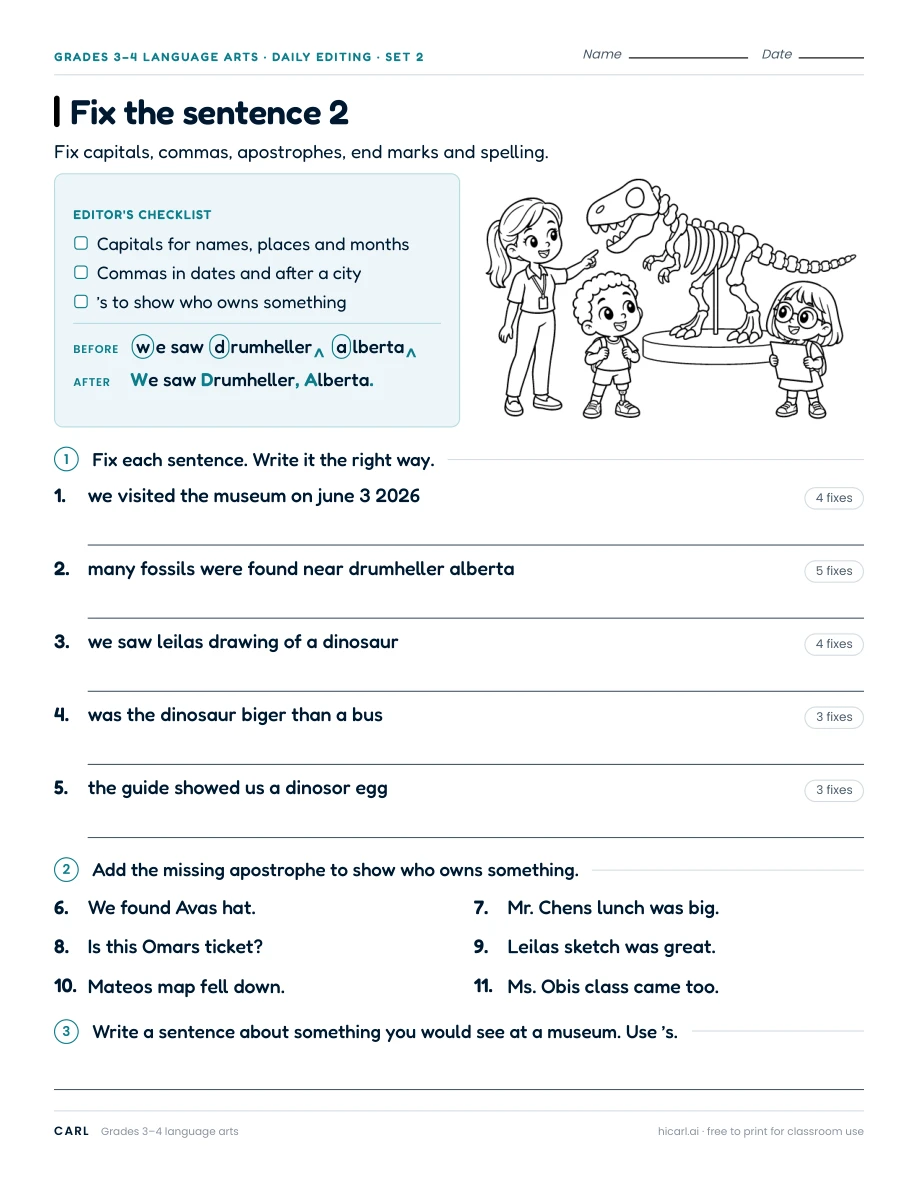 Sentence editing practice 8 (Grade 3, Grade 4) preview