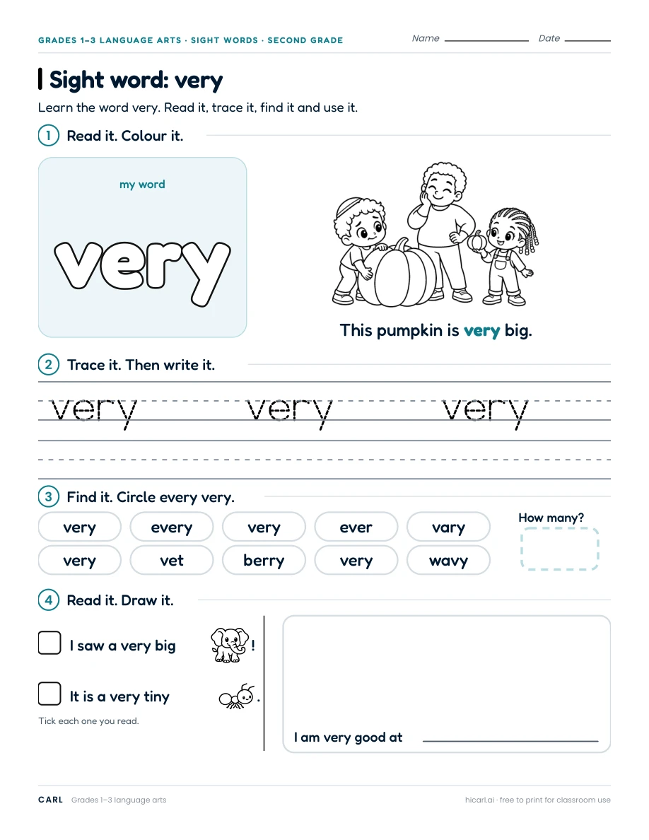 Sight word: very preview