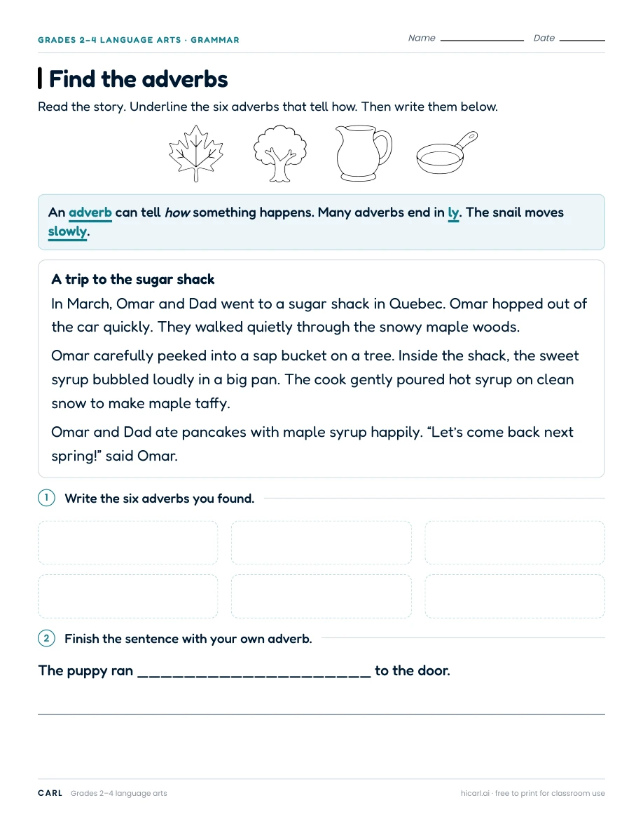 Adjective and adverb worksheets preview