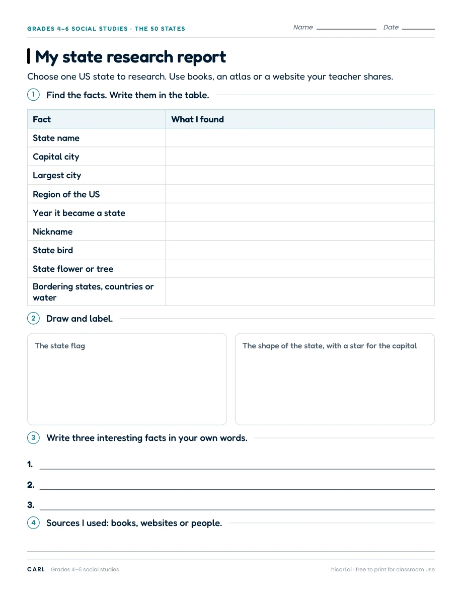 My state research report worksheet preview