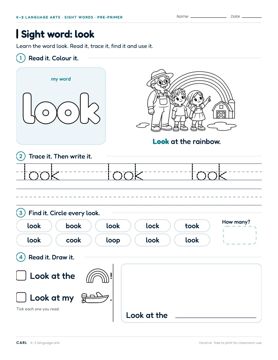 Sight word: look preview
