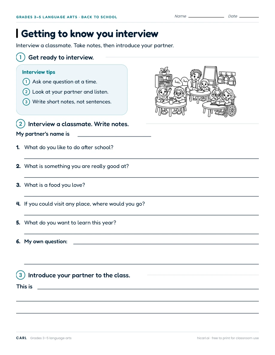 Getting to know you interview worksheet preview
