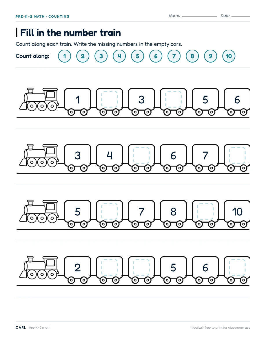 Early counting and number bond worksheets preview