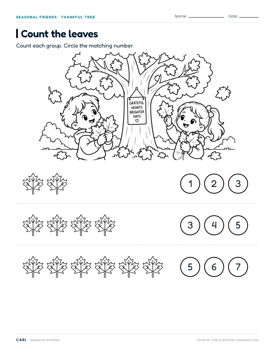 Thankful tree activities preview