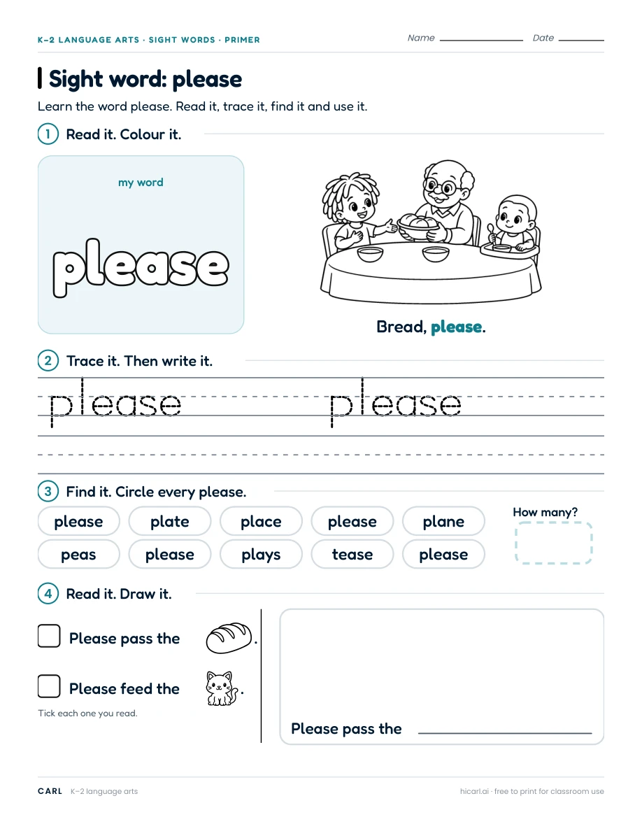 Sight word: please preview