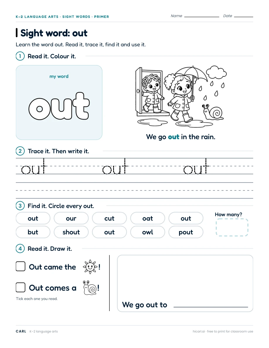 Sight word: out preview