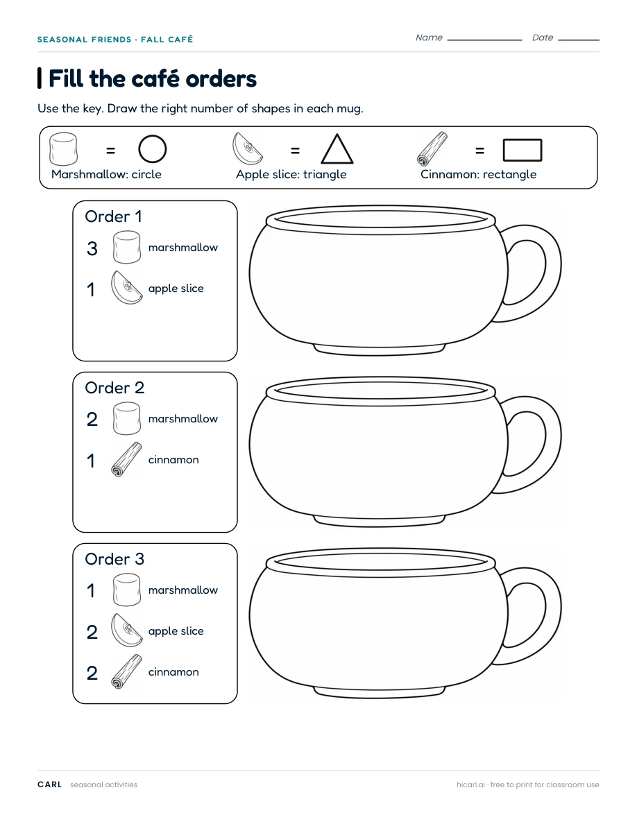 Fill the café orders worksheet preview