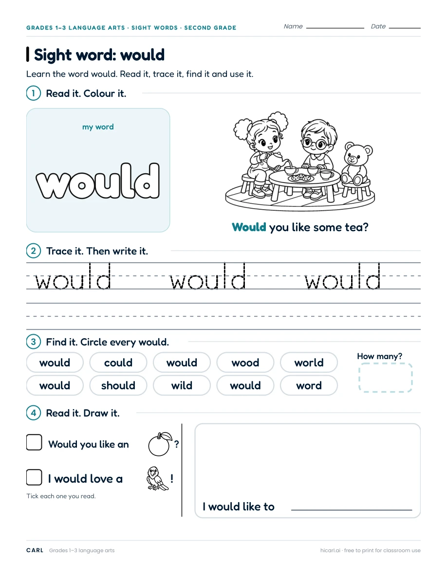 Sight word: would preview