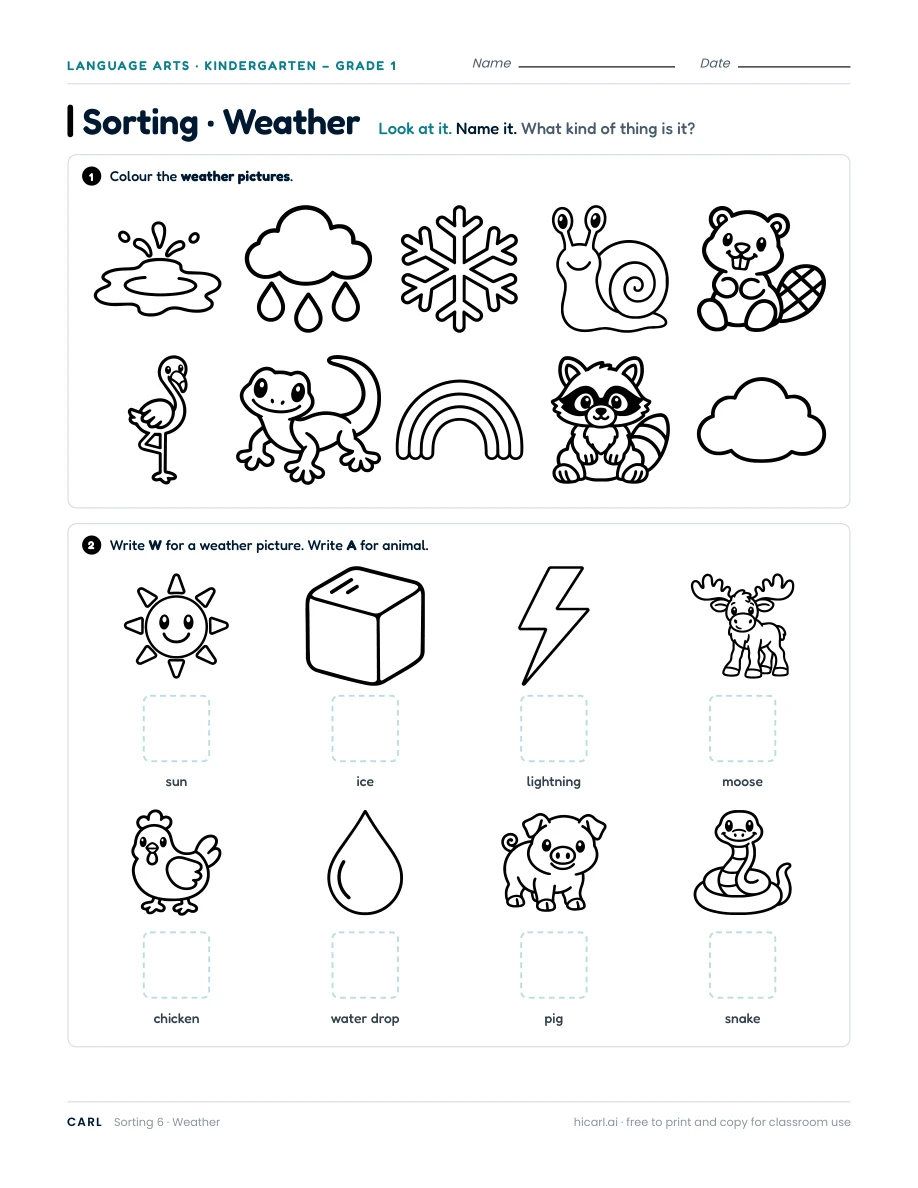Weather sorting worksheet — page 1 of 1