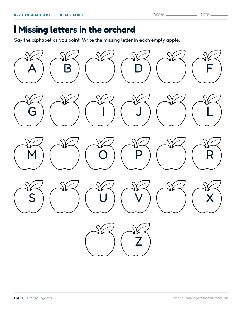Alphabet letter order practice preview