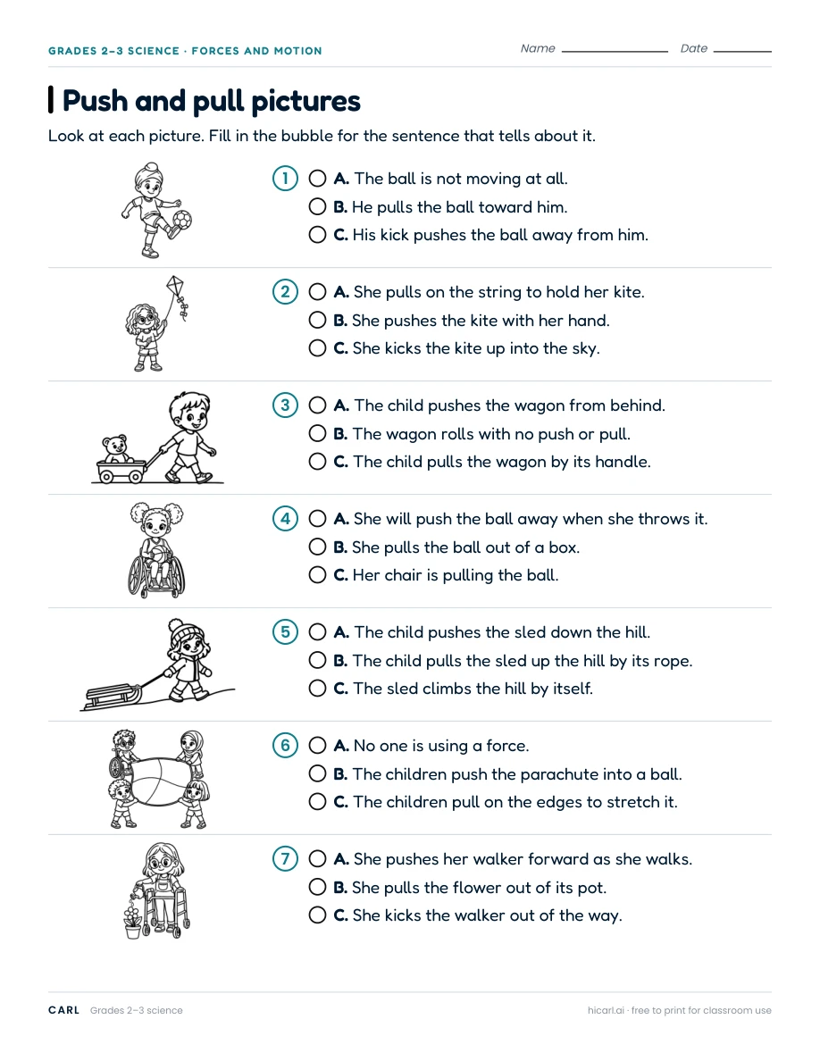 Push and pull pictures worksheet preview
