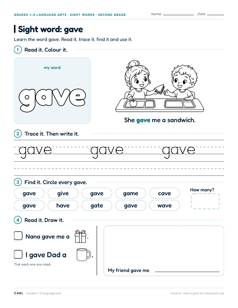 Sight word: gave preview