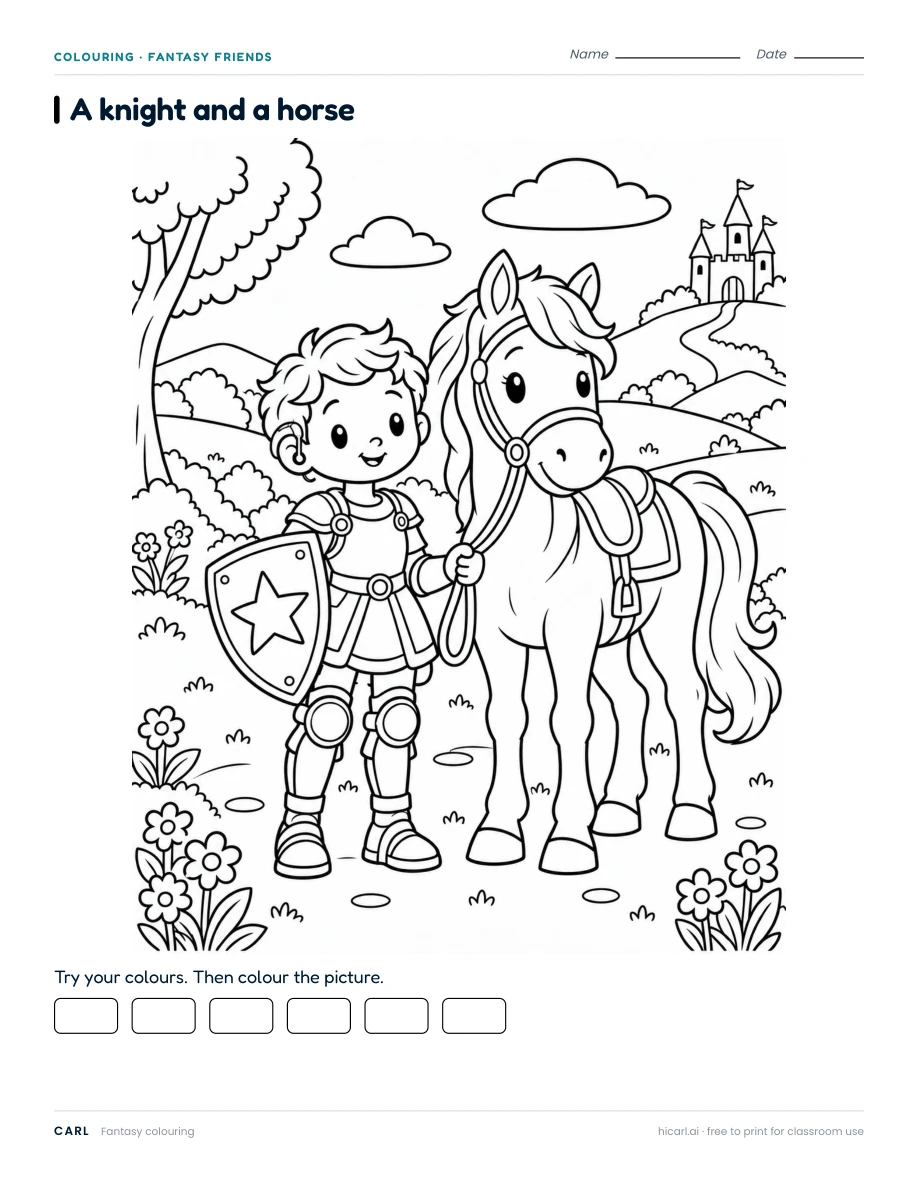 A Knight and a Horse 2 colouring page preview