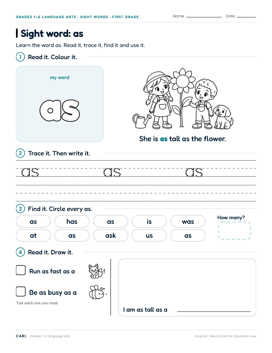 Sight word: as preview