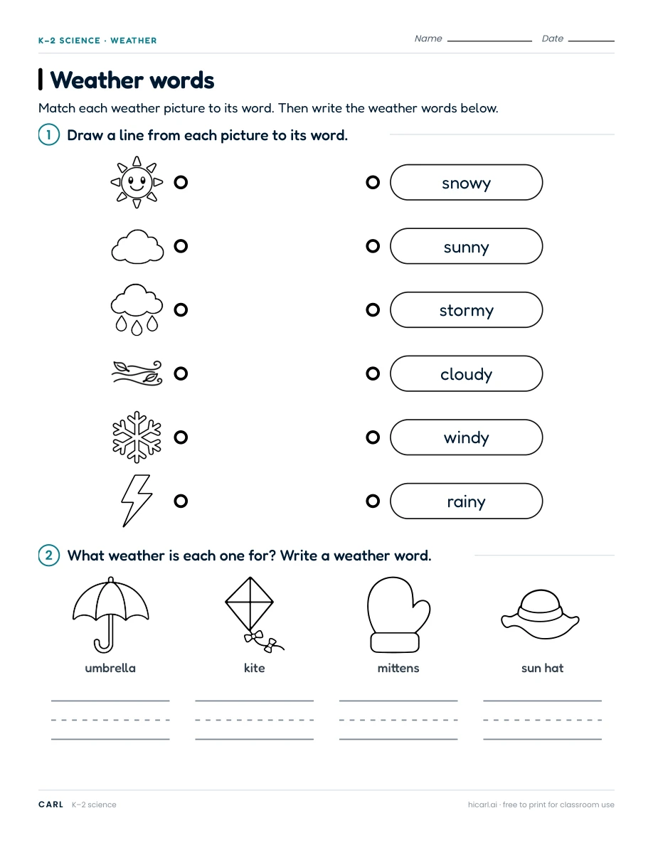 Weather words 1 worksheet preview