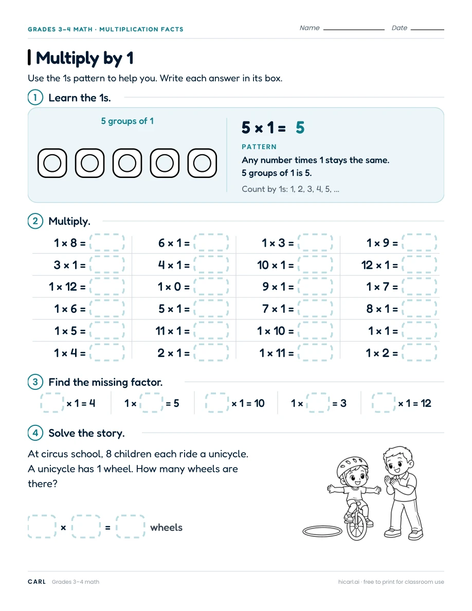 Multiplication facts zero to five worksheets preview