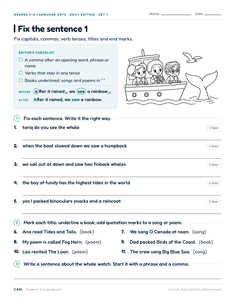Sentence editing practice 10 (Grade 4, Grade 5, Grade 6) preview