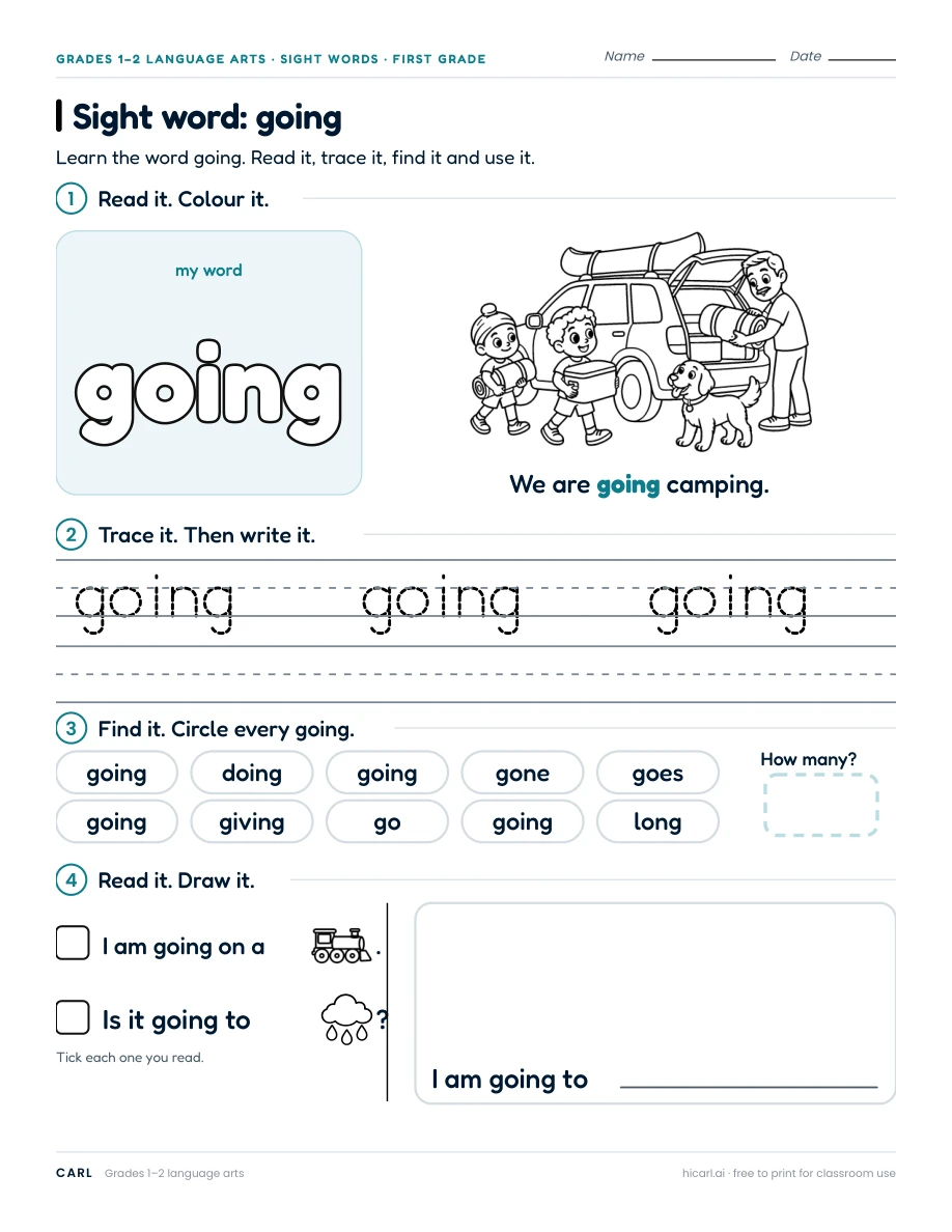 Sight word: going preview