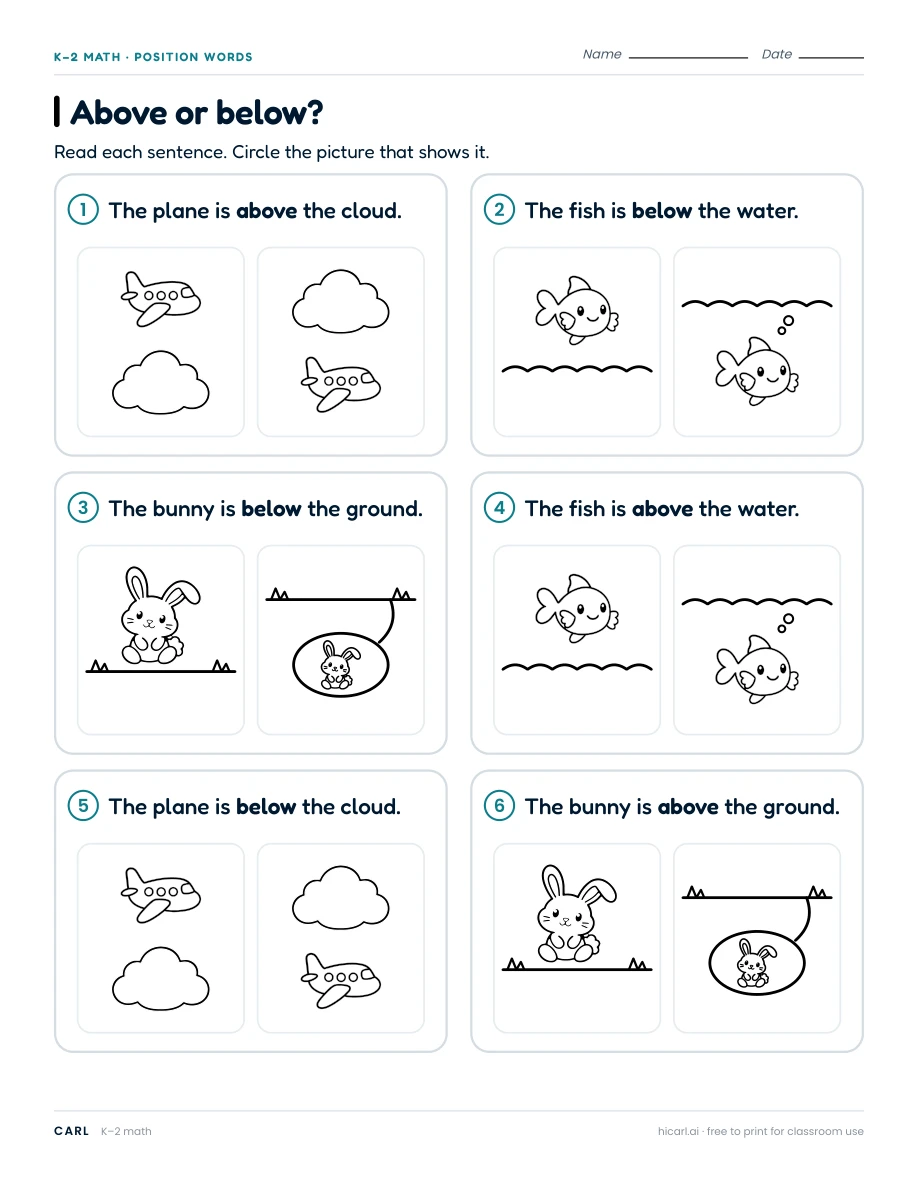 Position word worksheets preview