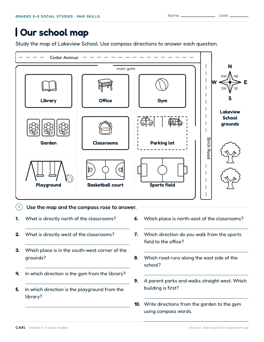 Our school map worksheet preview