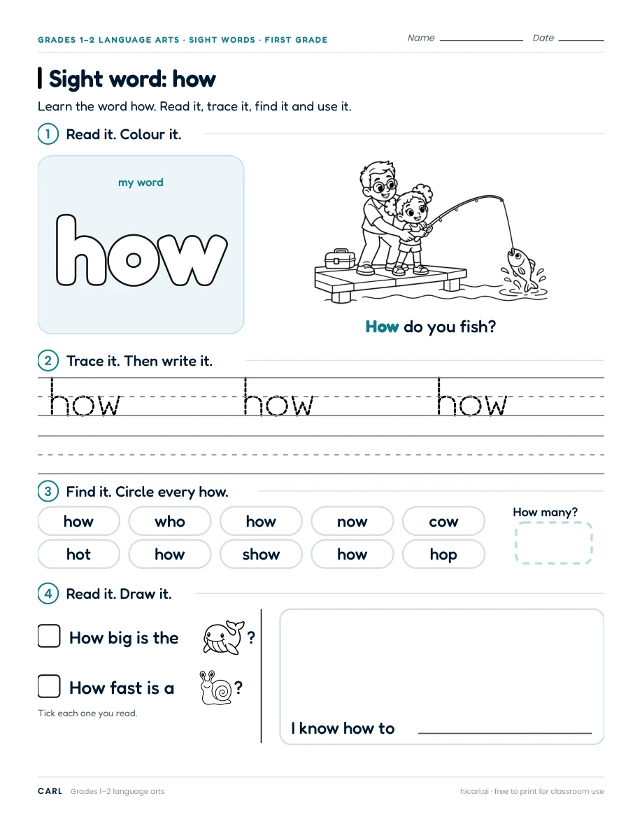 Sight word: how preview