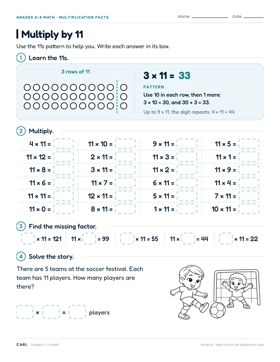 Multiply by 11 worksheet preview