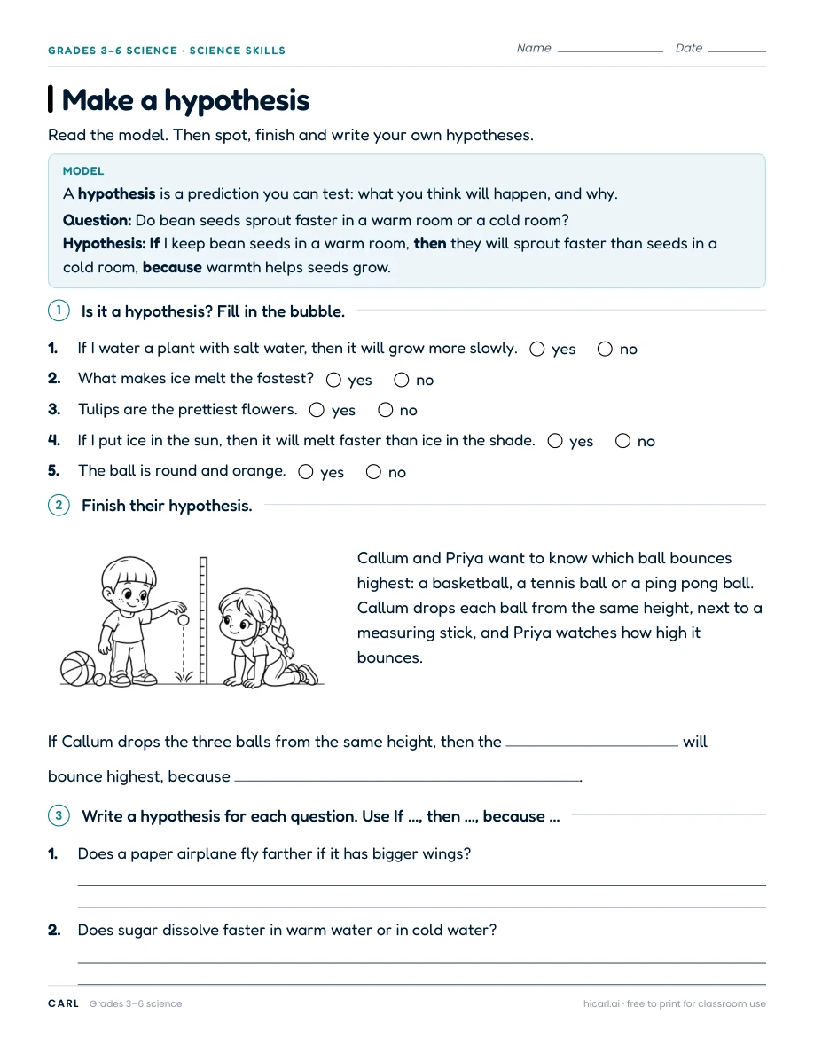 Planning science investigations worksheets preview