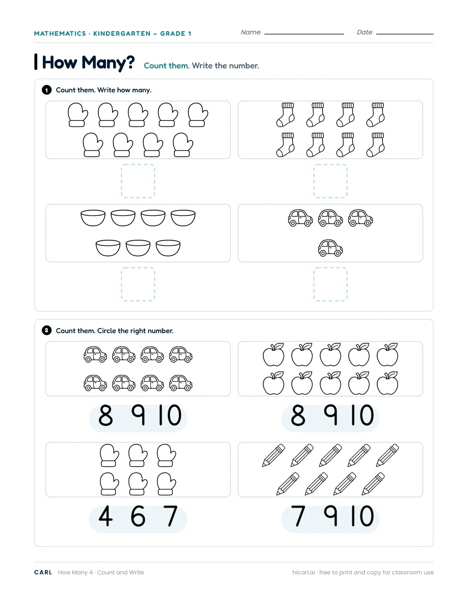 Count and write, sheet 4 — page 1 of 1
