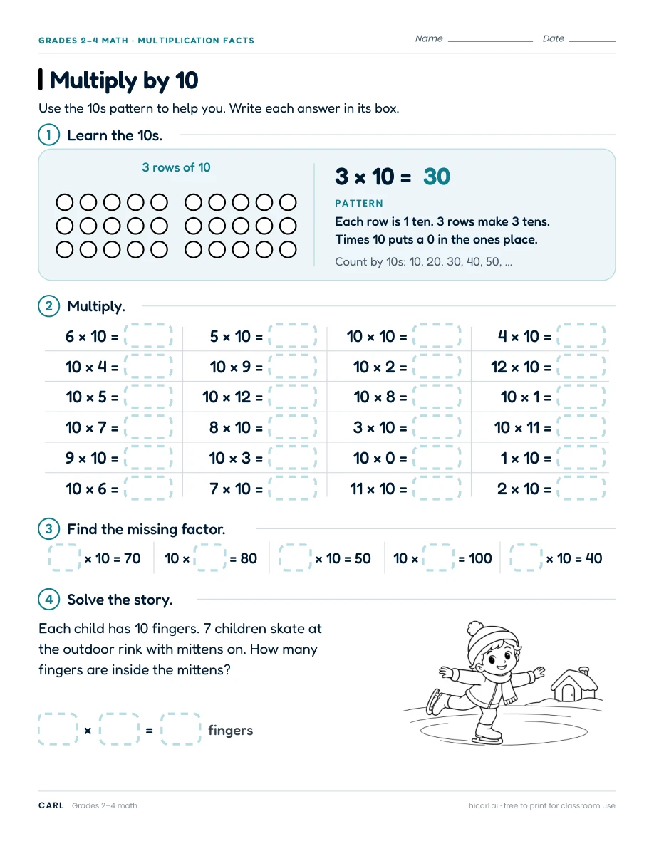 Multiply by 10 worksheet preview