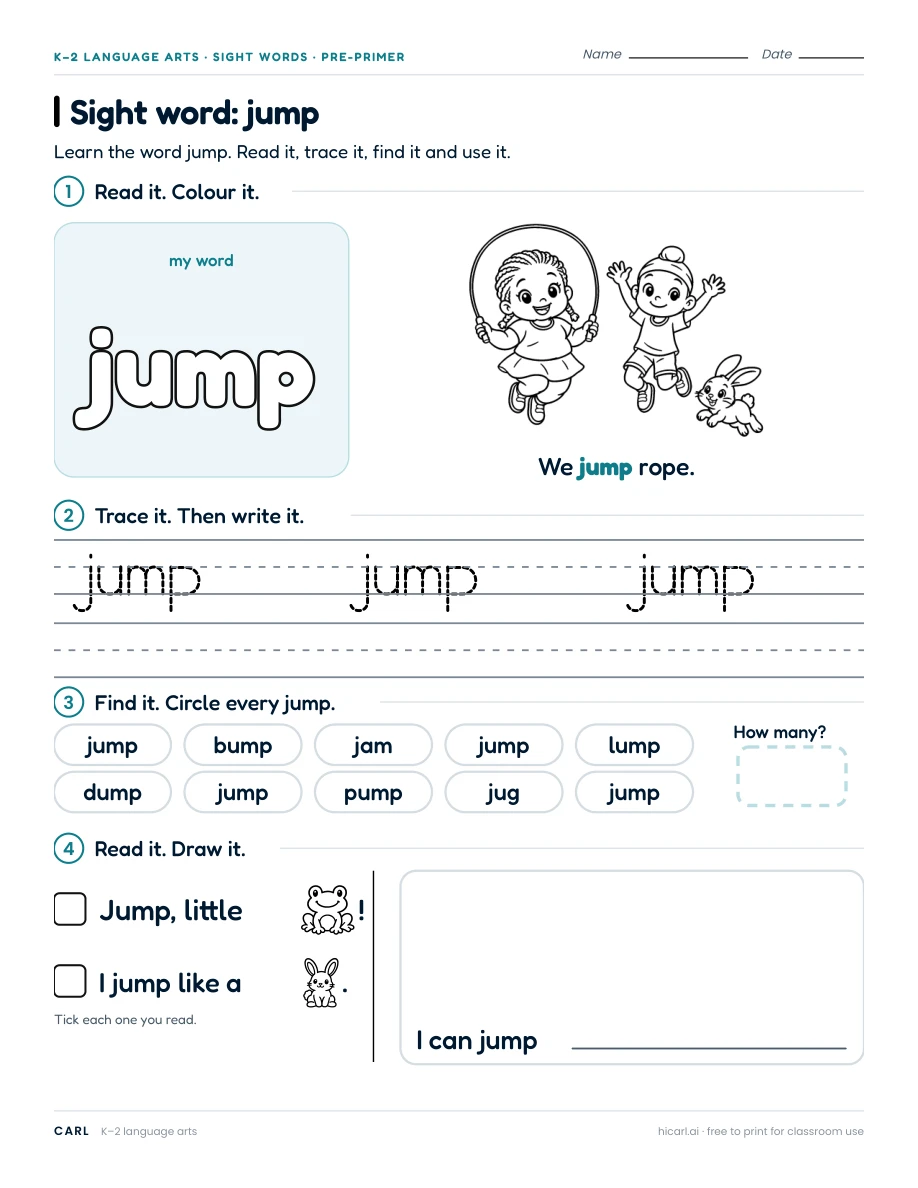Sight word: jump preview