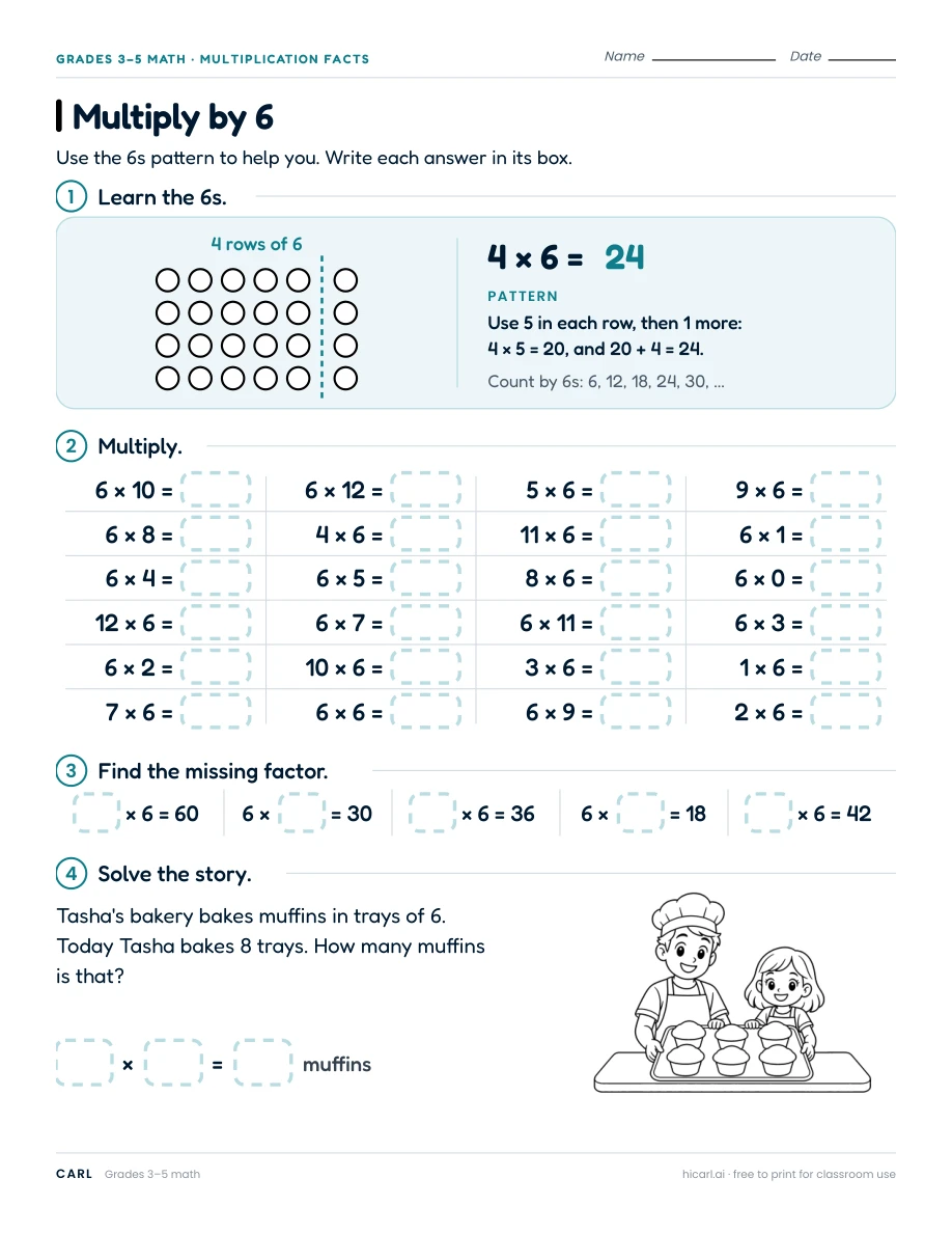 Multiplication facts six to twelve worksheets preview