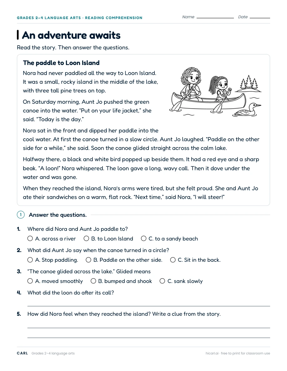 Short story reading worksheets preview