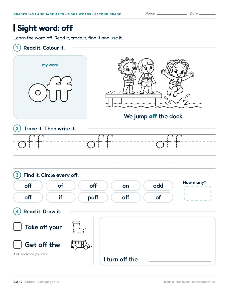 Sight word: off preview