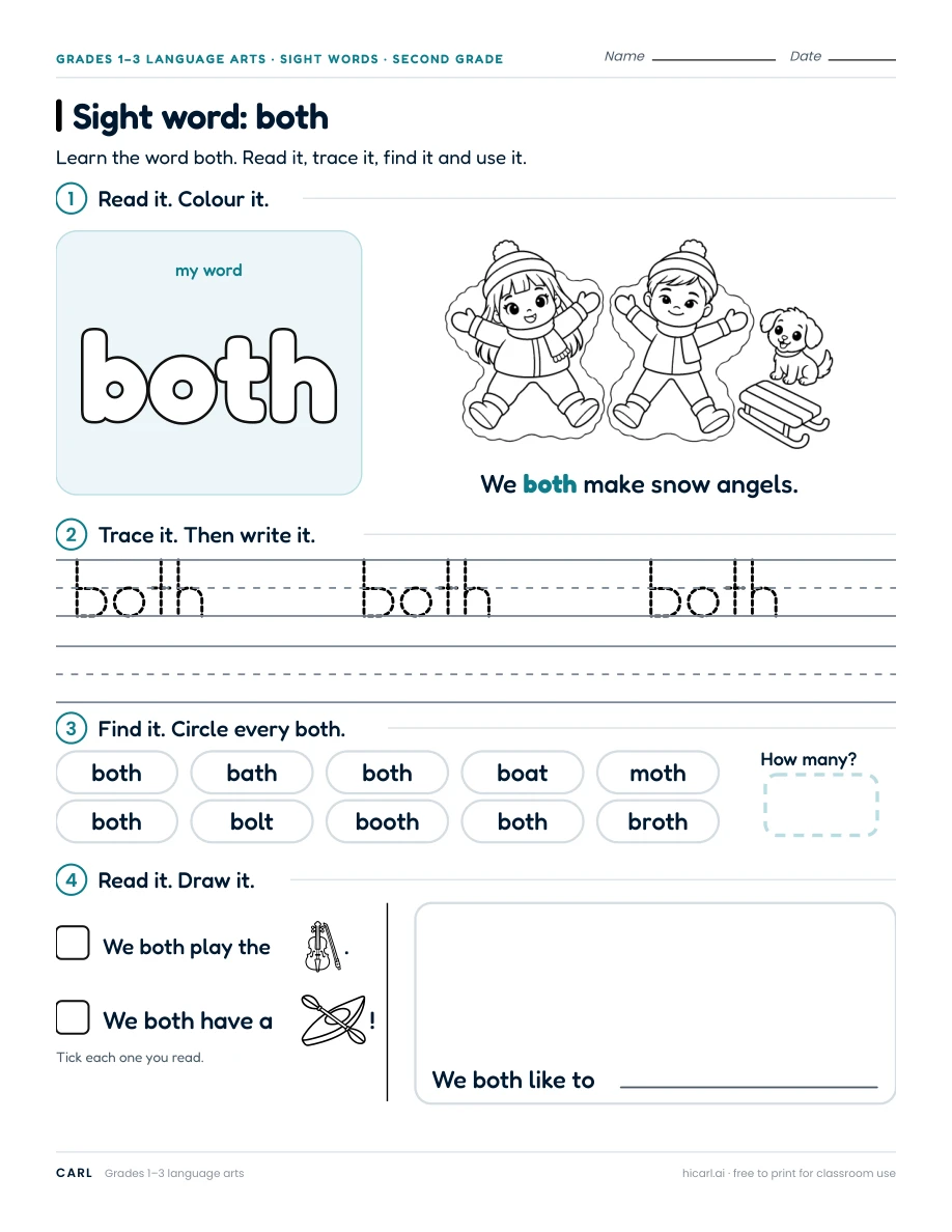 Sight word: both preview