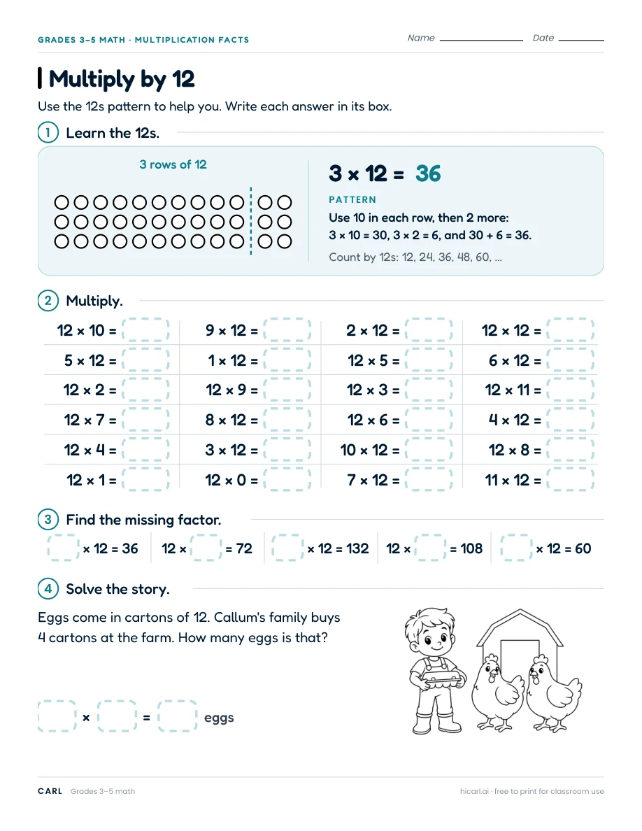 Multiply by 12 worksheet preview
