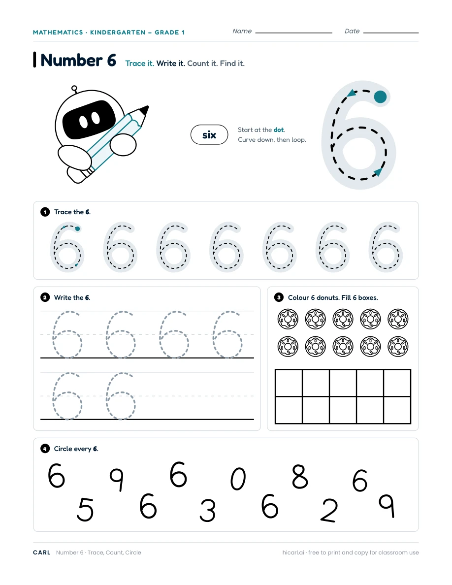 Number 6 worksheet — page 1 of 1