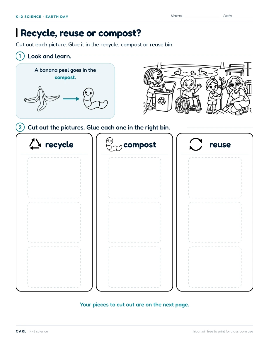 Recycle, reuse and compost activity preview