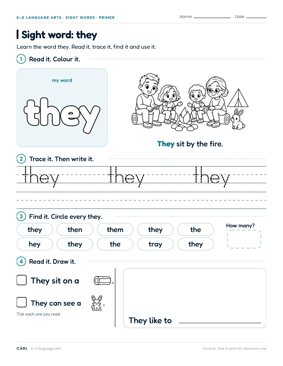Sight word: they preview