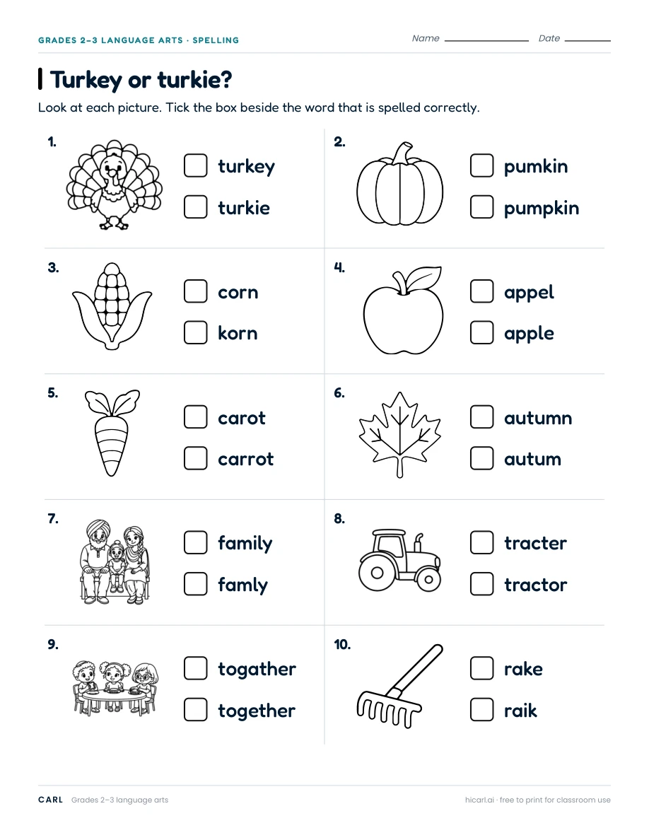 Spelling practice worksheets preview