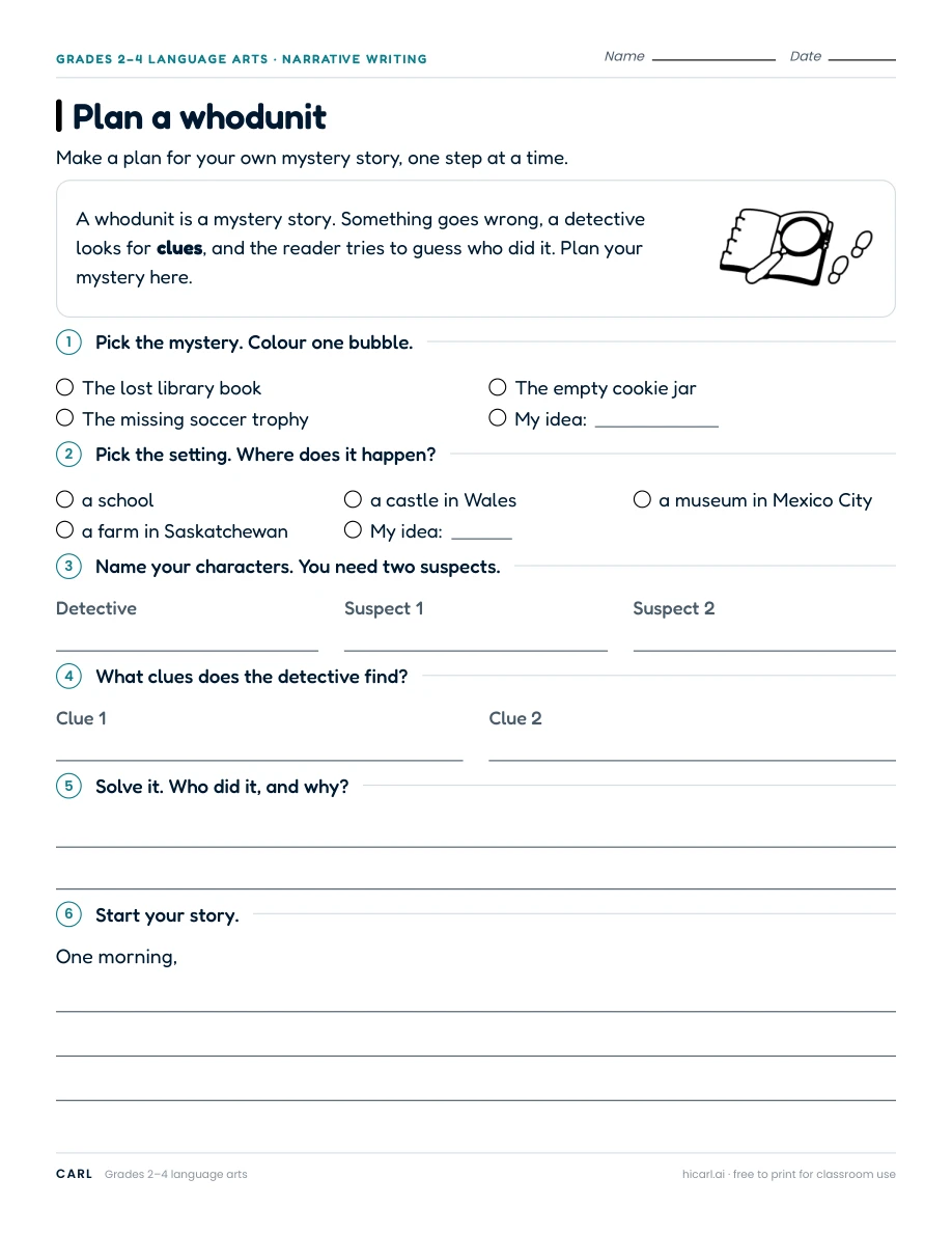 Plan a whodunit worksheet preview